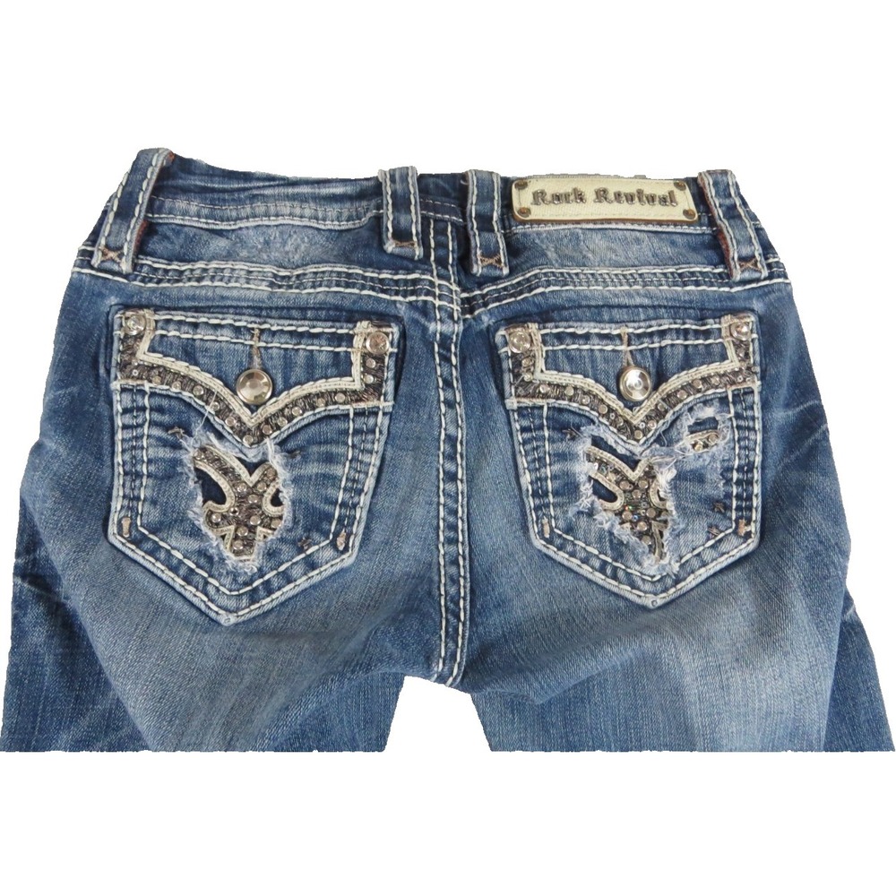 Rock Revival Iselin Skinny Jeans Embellished Flap Pocket Denim Women 25WX27L Y2K